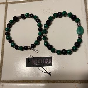 Pair of Men’s Malachite and Silver Bracelets